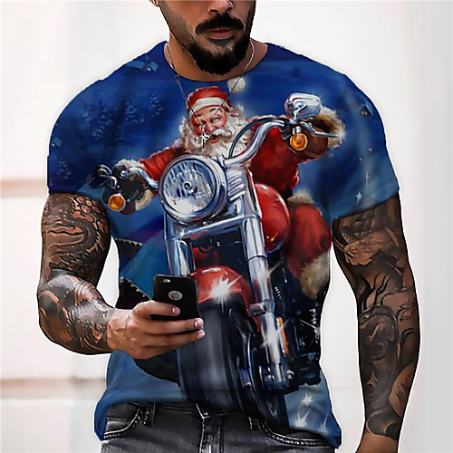 

Men's Unisex T shirt 3D Print Graphic Prints Santa Claus Print Short Sleeve Christmas Tops Casual Designer Big and Tall Black / Red Blue Black / Summer