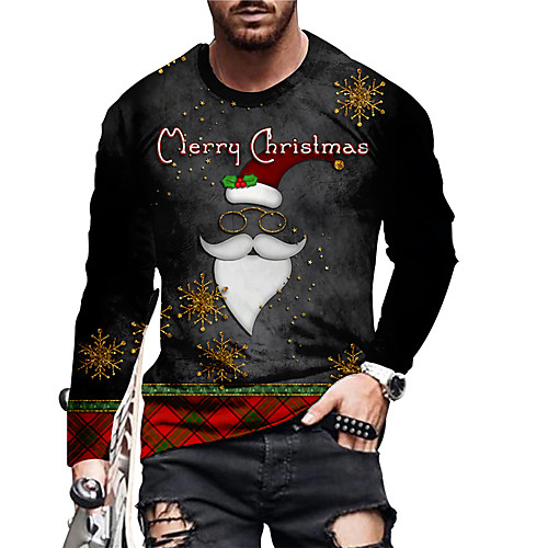 

Men's Unisex Christmas T shirt 3D Print Graphic Prints Santa Claus Print Long Sleeve Tops Casual Designer Big and Tall Black / Red Black Gold