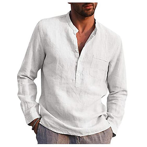 

Men's Henley Shirt Solid Color Pocket Long Sleeve Street Tops Simple Lightweight Casual Fashion Beach Light Blue Wine Gray