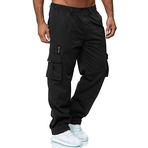 

men's casual cargo pants multi-pocket loose work pants outdoor trousers sports fitness cargo pants black