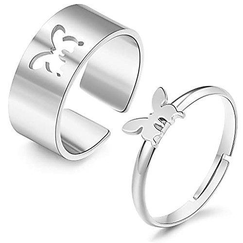 

2pcs butterfly ring set for women matching butterfly couple rings for him and her adjustable promise couple rings for girls (silver)