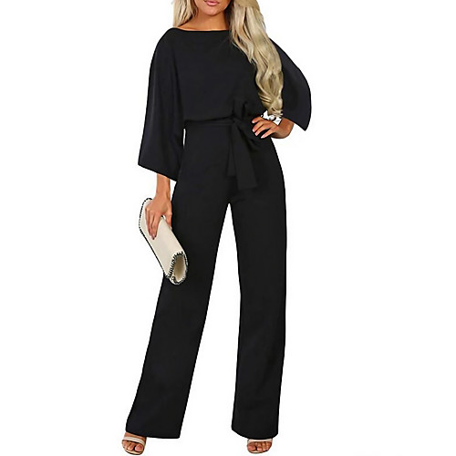 

Women's Ordinary Street Casual Daily Off Shoulder 2021 Khaki Black Navy Blue Jumpsuit Solid Color Patchwork