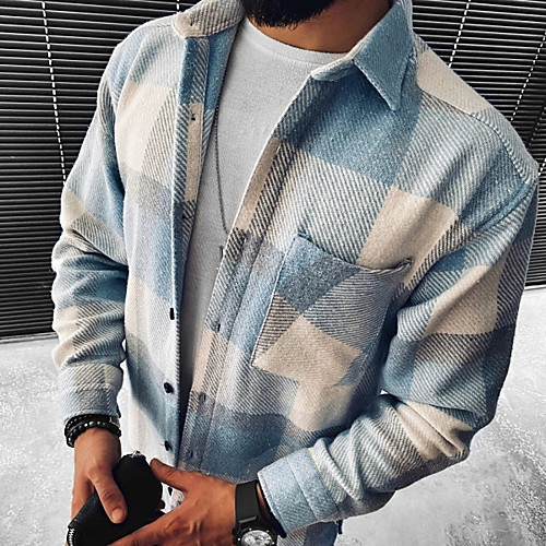 

Men's Lumberjack Shirt Lattice Turndown Street Casual Long Sleeve Tops Casual Fashion Comfortable Blue