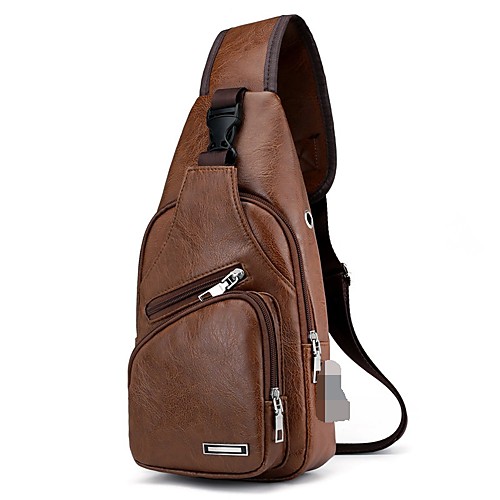 

Men's Bags PU Leather Sling Shoulder Bag Chest Bag Zipper Solid Color Daily Outdoor MessengerBag Dark Brown Black Brown