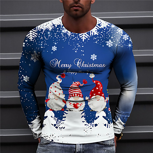 

Men's Unisex Christmas T shirt 3D Print Graphic Prints Santa Claus Print Long Sleeve Tops Casual Designer Big and Tall Blue Royal Blue