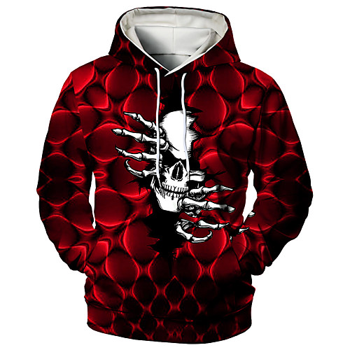 Men's Plus Size Pullover Hoodie Sweatshirt Graphic Florals Skull Hooded Casual Daily Weekend 3D Print Casual Hoodies Sweatshirts Long Sleeve Blue Green Red / Spring, lightinthebox  - buy with discount