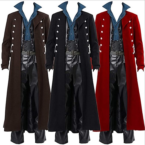 

Medieval Winter Coat Outerwear Men's Costume Dark Brown / Red / Black Vintage Cosplay Festival