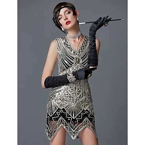 

The Great Gatsby Charleston Roaring 20s 1920s Vintage Vacation Dress Flapper Dress Cocktail Dress Halloween Costumes Prom Dresses Women's Sequin Costume Golden Vintage Cosplay Party Homecoming Prom