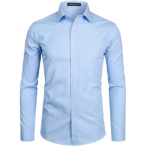 

Men's Shirt Solid Colored Long Sleeve Party Tops Polyester Contemporary Business Basic Classic & Timeless Classic Collar Blue Purple Blushing Pink Fall Winter / Breathable