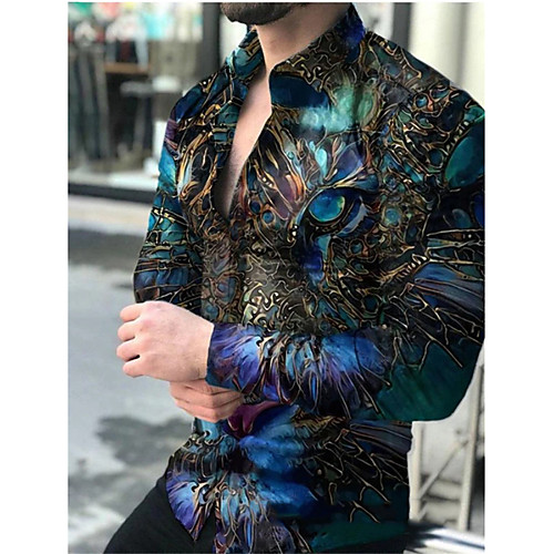 

Men's Shirt Tiger Animal Collar Casual Daily Button-Down Print Long Sleeve Regular Fit Tops Casual Fashion Comfortable Blue / Sports