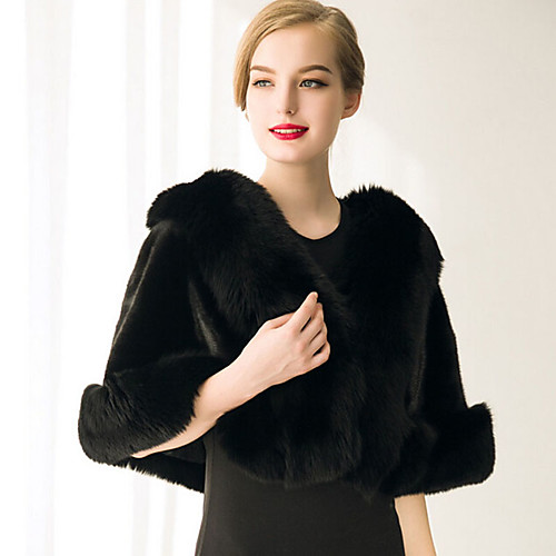 

Sleeveless Winter Capelets Soild Color Faux Fur Wedding Party Evening Casual Women's Wrap Faux Fur Shawl Faux Fur Stole With Feathers Fur