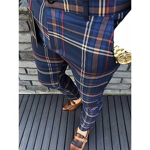 

Men's Casual Chino Dress Pants Pants Chinos Classic Pocket Full Length Pants Business Daily Lattice Comfort Outdoor Mid Waist Blue Brown S M L XL XXL