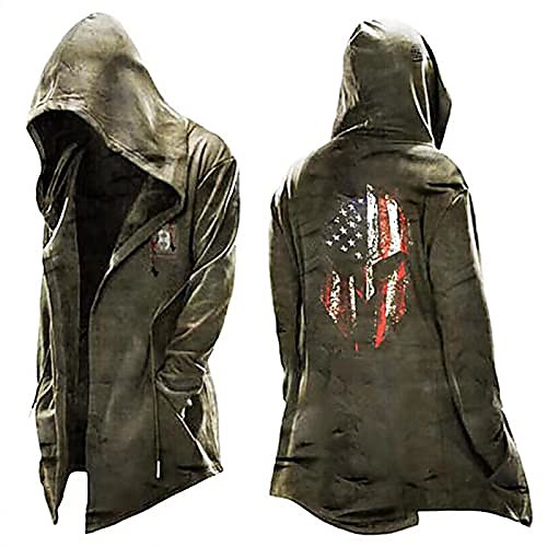 

men's retro hooded cardigan poncho steam punk cape cloak coat with pocket army green