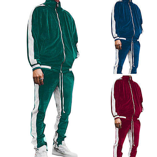 

Men's 2 Piece Full Zip Tracksuit Sweatsuit Street Casual 2pcs Winter Long Sleeve Pleuche Warm Breathable Moisture Wicking Gym Workout Running Jogging Exercise Sportswear Color Block Normal Jacket