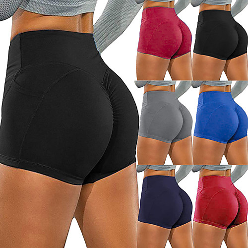

Women's Yoga Shorts Scrunch Butt Side Pockets Shorts Tummy Control Butt Lift Fashion Blue Gray Burgundy Yoga Fitness Gym Workout Summer Sports Activewear Stretchy / Ruched Butt Lifting
