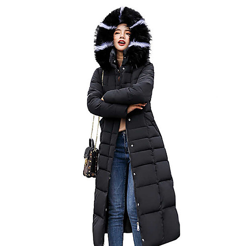 

Women's Puffer Jacket Street Daily Valentine's Day Fall Winter Long Coat Stand Collar Regular Fit Windproof Warm Elegant Casual Jacket Long Sleeve Solid Color Fur Trim Pocket caramel Black Gray