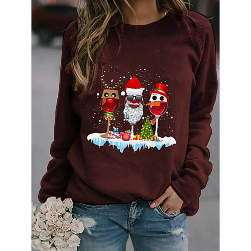 

Women's Sweatshirt Pullover Graphic Santa Claus Print Christmas Christmas Gifts Sports Active Streetwear Hoodies Sweatshirts Blue Wine Black