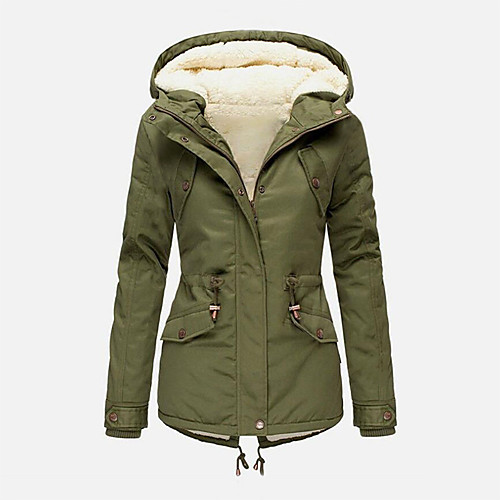 

Women's Parka Street Daily Valentine's Day Fall Winter Regular Coat Regular Fit Windproof Warm Casual Streetwear Jacket Long Sleeve Solid Color Full Zip Pocket Navy Pink Black / Going out