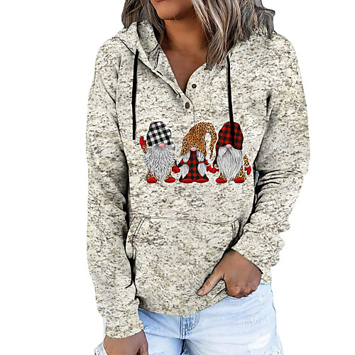 

Women's Hoodie Sweatshirt Plaid Checkered Leopard Santa Claus Front Pocket Print Christmas Christmas Gifts Sports 3D Print Active Streetwear Hoodies Sweatshirts Gray