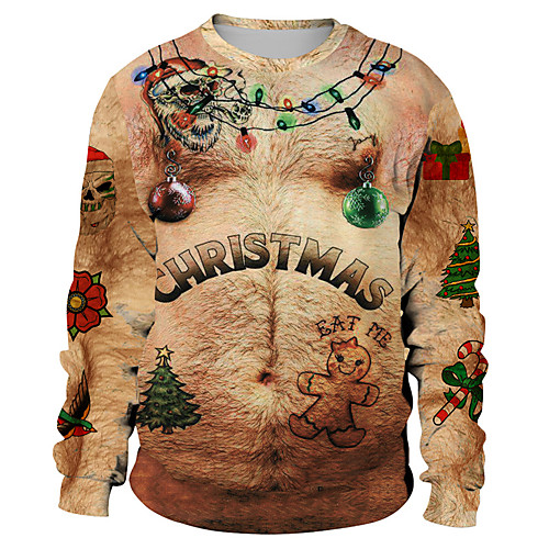 

Men's Sweatshirt Graphic Prints Ugly Christmas Print Christmas Daily Sports 3D Print 3D Print Casual Hoodies Sweatshirts Long Sleeve Green Brown