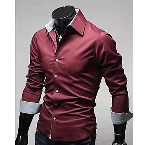 

Men's Shirt Solid Colored Plus Size Basic Long Sleeve Daily Slim Tops Business Casual Office / Business Spread Collar Wine Black Dark Blue / Fall / Spring / Work