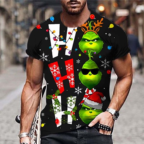 

Men's Unisex Christmas T shirt 3D Print Cartoon Graphic Prints Snowflake Print Short Sleeve Tops Casual Designer Big and Tall Purple Black Green / Summer