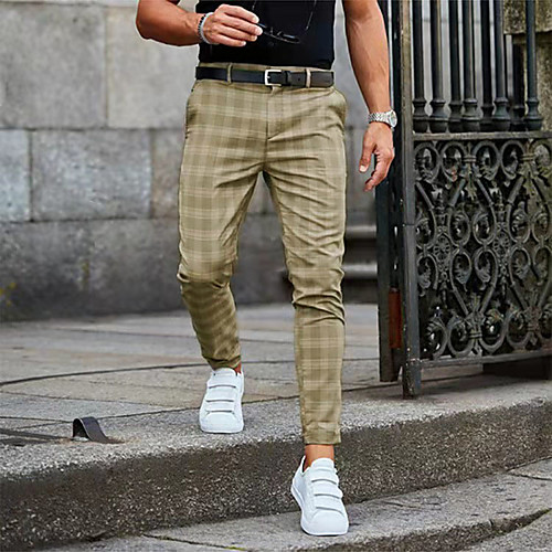 

Men's Sporty Casual Sporty Breathable Soft Pants Chinos Daily Weekend Pants Lattice Full Length Print Grey