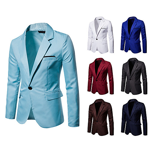 

Men's Blazer Business Daily Work Fall Regular Coat Regular Fit Breathable Business Elegant Jacket Long Sleeve Solid Color Pocket Dark Grey Blue Black