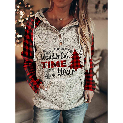 

Women's Hoodie Sweatshirt Plaid Checkered Tartan Santa Claus Front Pocket Print Christmas Christmas Gifts Daily Active Streetwear Hoodies Sweatshirts Wine Black Gray