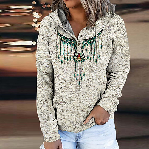 

Women's Hoodie Sweatshirt Geometric Tribal Front Pocket Print Daily Sports 3D Print Ethnic Streetwear Hoodies Sweatshirts Green Yellow