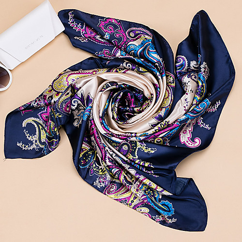 

Women's Square Scarf Party Blue Scarf Flower Satin Orange Fall Winter