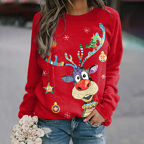 

Women's Sweatshirt Pullover Reindeer Elk Rudolph Print Christmas Christmas Gifts Casual 3D Print Active Streetwear Hoodies Sweatshirts Black Green Red
