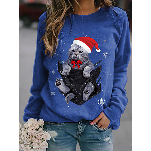 

Women's Sweatshirt Pullover Cat 3D Print Christmas Christmas Gifts Sports Active Streetwear Hoodies Sweatshirts Blue Wine Black