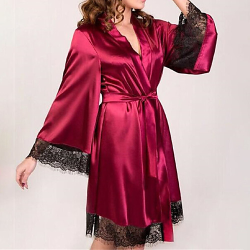 

Women's Pajamas Robes Gown Bathrobes 1 pc Pure Color Simple Hot Fashion Home Wedding Party Spa Spandex Breathable Gift V Wire Basic Belt Included Fall Winter Black Pink / Satin