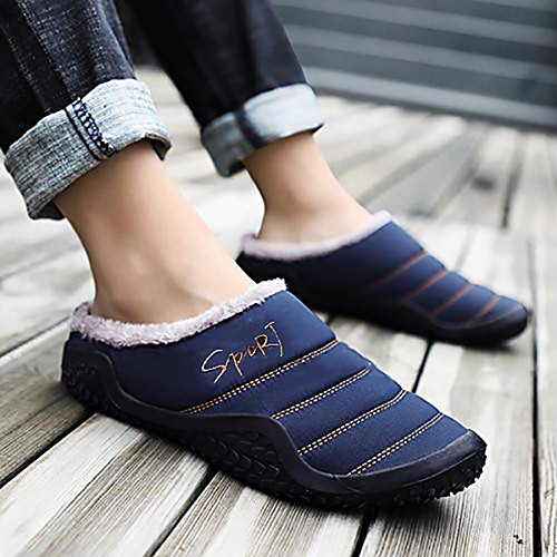 

Men's Slippers Anti-slip House Winter Slippers Flush Warm Flip-Flops Daily Home Walking Shoes Cotton Warm Non-slipping Black Dark Blue Winter