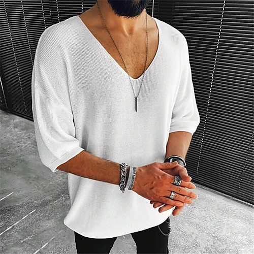 

Men's T shirt Solid Color V Neck Casual Daily Half Sleeve Tops Lightweight Casual Fashion Classic White Black