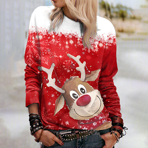 

Women's Sweatshirt Pullover Color Block Elk Print Christmas Christmas Gifts Casual 3D Print Active Streetwear Hoodies Sweatshirts Red