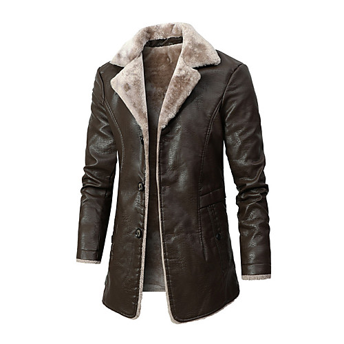 

Men's Jacket Street Daily Going out Fall Winter Regular Coat Regular Fit Thermal Warm Breathable Business Active Casual Jacket Long Sleeve Solid Color Pocket Black Brown