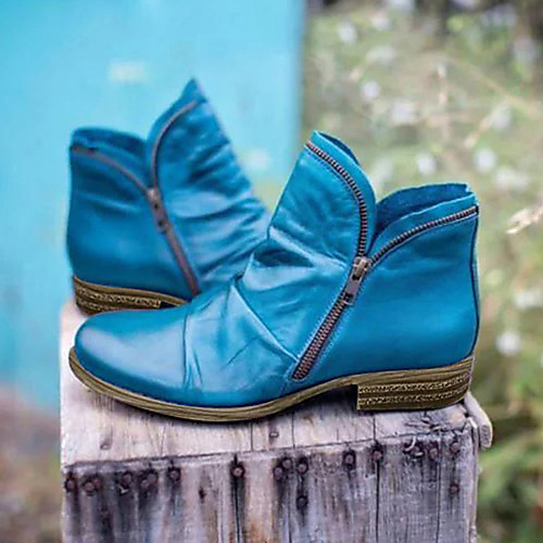 

Women's Boots Cuban Heel Round Toe Booties Ankle Boots Basic Casual Daily Walking Shoes Faux Leather Solid Colored Purple Yellow Red / Booties / Ankle Boots / Booties / Ankle Boots
