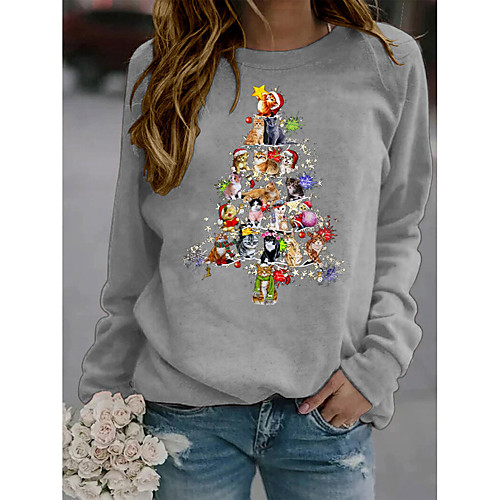 

Women's Sweatshirt Pullover Cat Christmas Christmas Gifts Daily Basic Christmas Hoodies Sweatshirts Wine Red Black Gray