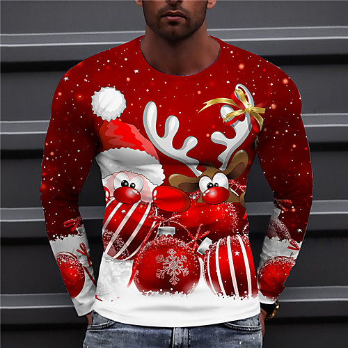 

Men's Unisex Christmas T shirt 3D Print Graphic Prints Santa Claus Print Long Sleeve Tops Casual Designer Big and Tall Red