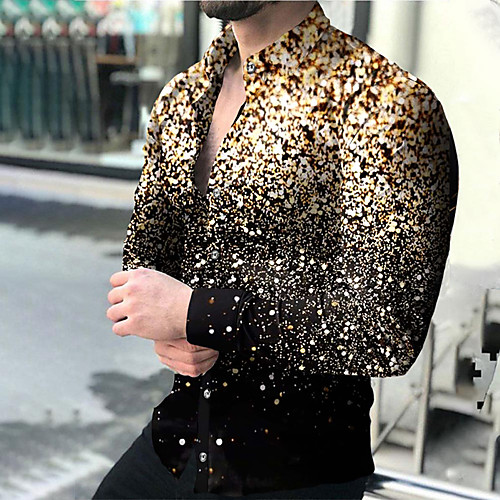 

Men's Shirt Gradient Turndown Street Casual Button-Down Print Long Sleeve Tops Casual Fashion Breathable Blue Pink Gold / Spring / Summer