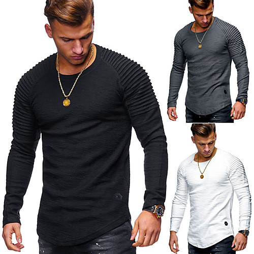 

Men's T shirt Shirt non-printing Solid Colored Plus Size Round Neck Daily Long Sleeve Tops Cotton White Black Army Green