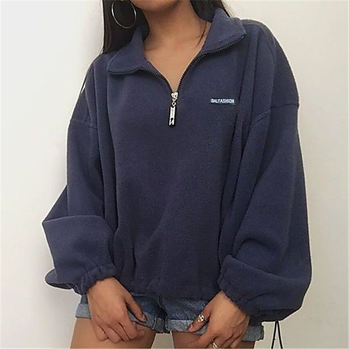 

Women's Sweatshirt Pullover Solid Color Oversized Quarter Zip Crew Neck Casual Daily Hot Stamping Casual Streetwear Hoodies Sweatshirts Oversized Navy Blue
