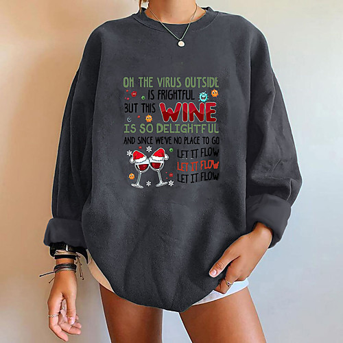 

Women's Sweatshirt Pullover Text Ugly Christmas Print Christmas Christmas Gifts Sports Hot Stamping Streetwear Christmas Hoodies Sweatshirts Loose Black Orange Dark Gray