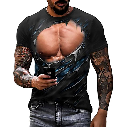 

Men's Unisex T shirt 3D Print Graphic Prints Muscle Crew Neck Daily Holiday Print Short Sleeve Tops Casual Designer Muscle Big and Tall Black / Summer