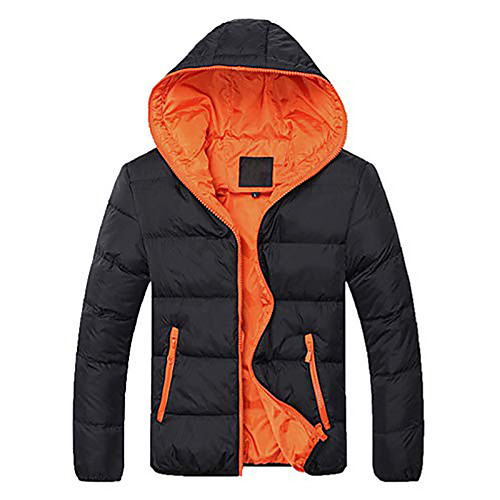 

men's hooded winter coat warm puffer jacket thicken cotton mountain waterproof ski jacket windproof warm snow coat(orange,medium)