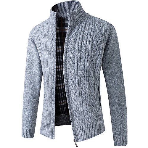

Men's Unisex Cardigan Sweater Knitted Braided Solid Color Vintage Style Soft Long Sleeve Regular Fit Sweater Cardigans Stand Collar Fall Winter Blue Wine Light gray