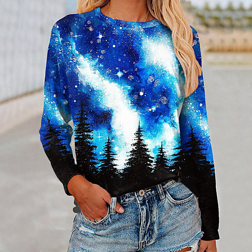 

Women's 3D Cat Painting T shirt Cat Butterfly Florals Print Round Neck Basic Vintage Tops Green Blue White / 3D Print