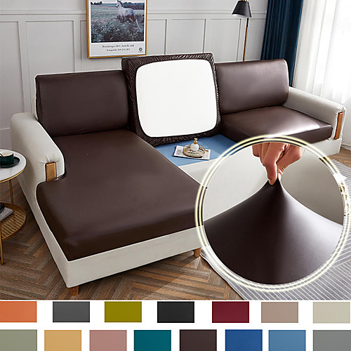 

PU Leather Stretch Couch Cushion Cover 100% WaterProof Cushion Slipcover for Chair Cushion Furniture Protector Seat Cushion Sofa Cover with Elastic Bottom Washable